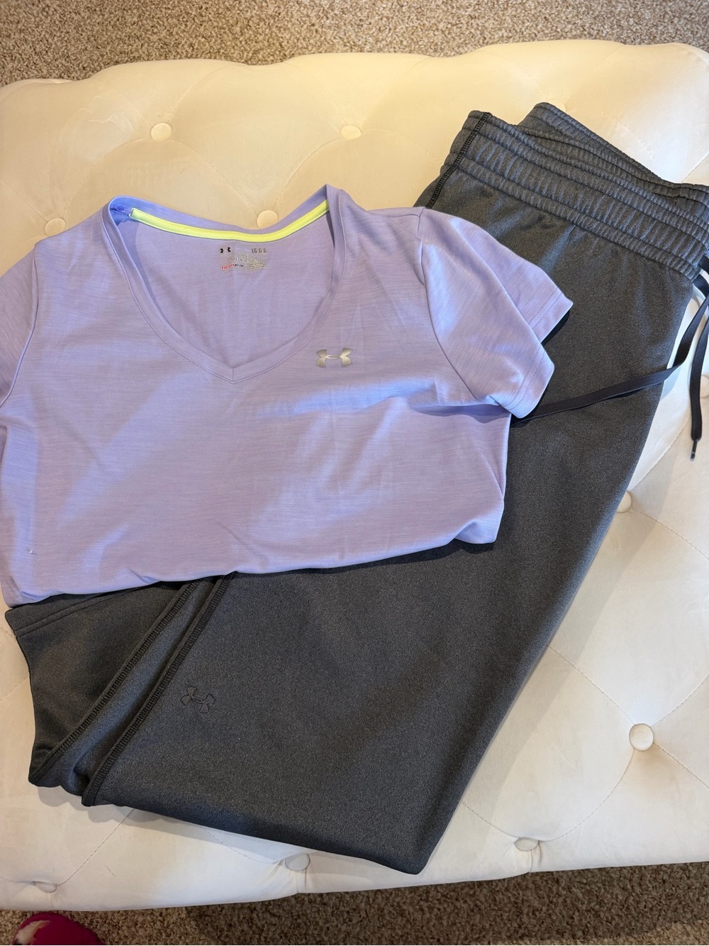 Under Armour Lavender V-Neck Short Sleeve Tee with Charcoal Jogger Set